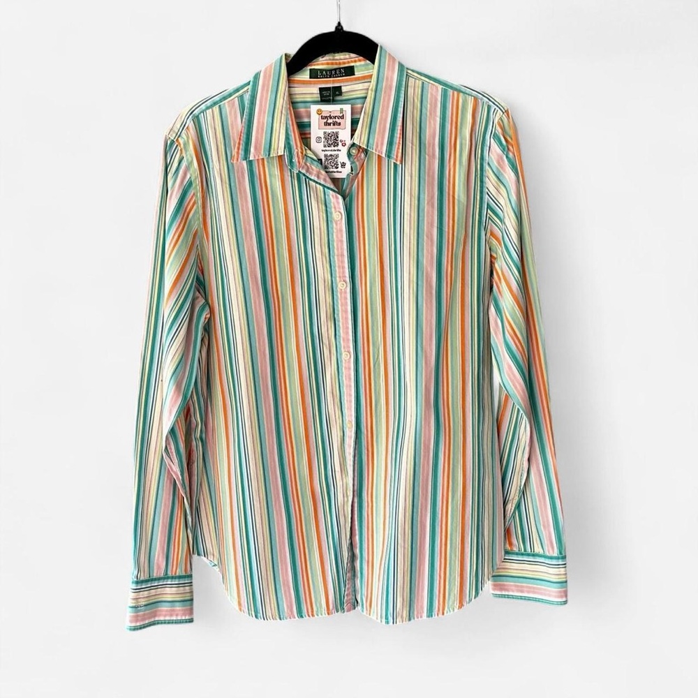 Vintage Green Striped Ralph Lauren Button Up Shirt
